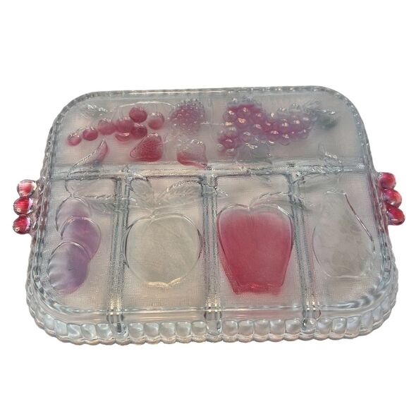 Vintage Indiana Glass Divided Serving/Relish Tray 5 Slot Fruits Hors D’oeuvres - Picture 2 of 12